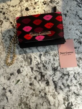 Juicy Couture Black Lip-Print Chain Wallet NWT